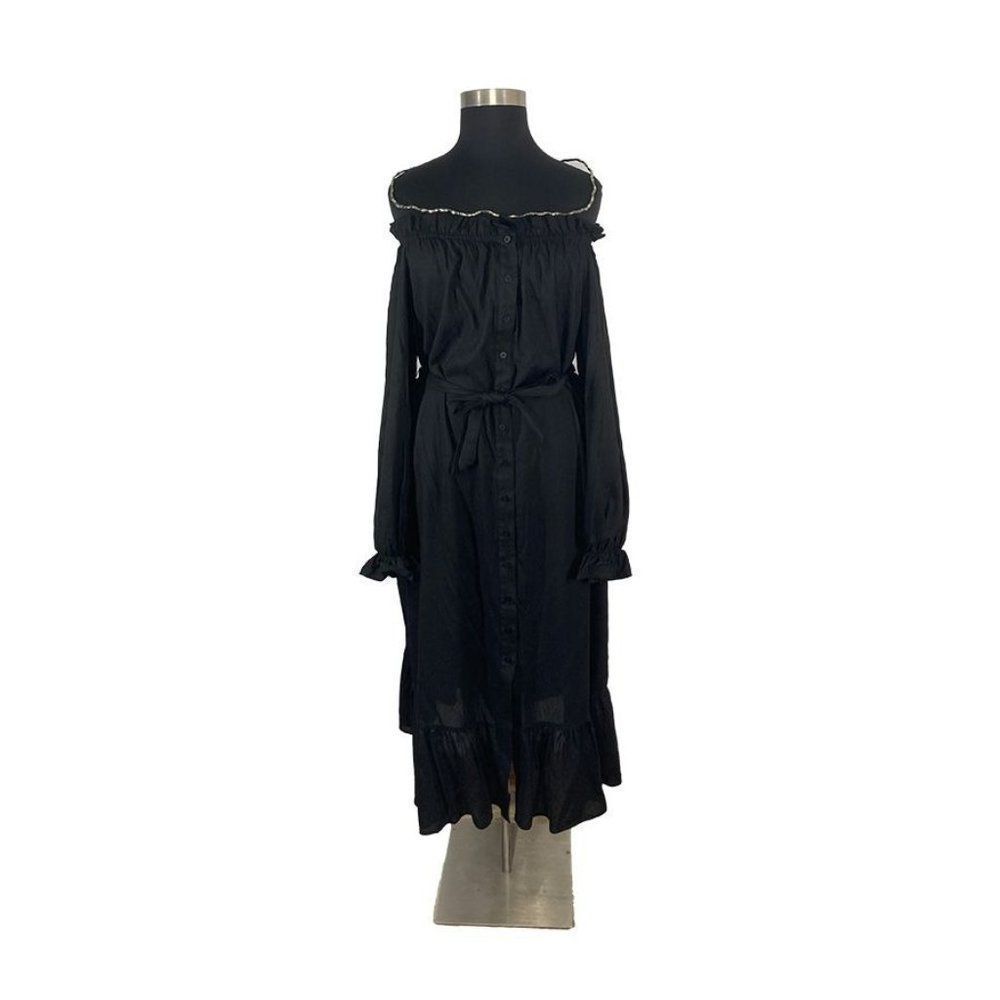 Eloquii 18/20 Black Maxi Peasant Shirt Dress Boho Drop Shoulder Puff Sleeve Goth - Picture 2 of 9